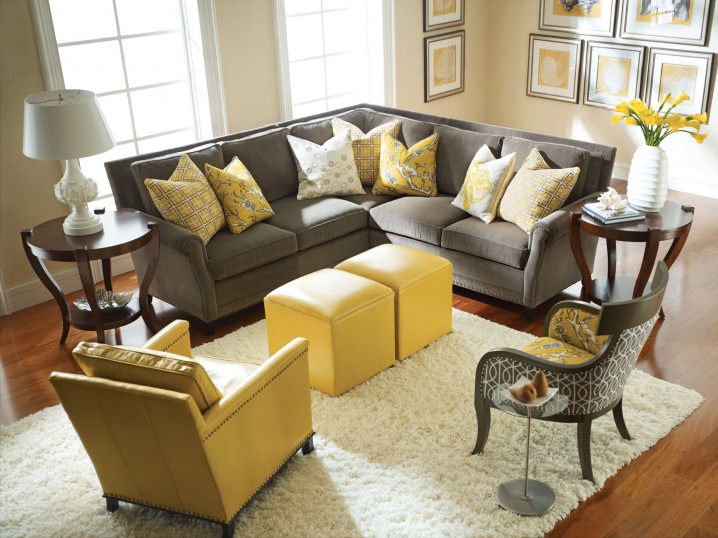 Charcoal Grey Blue And Yellow Living Room