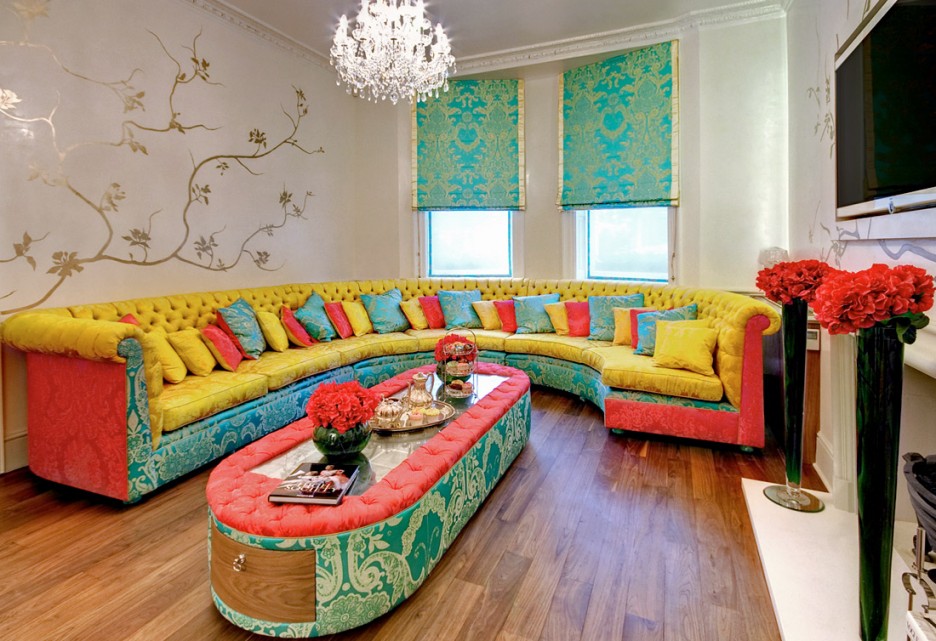 living room colorful sofa