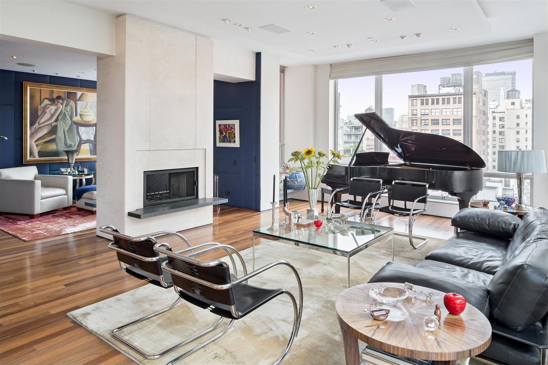 penthouse living room with piano
