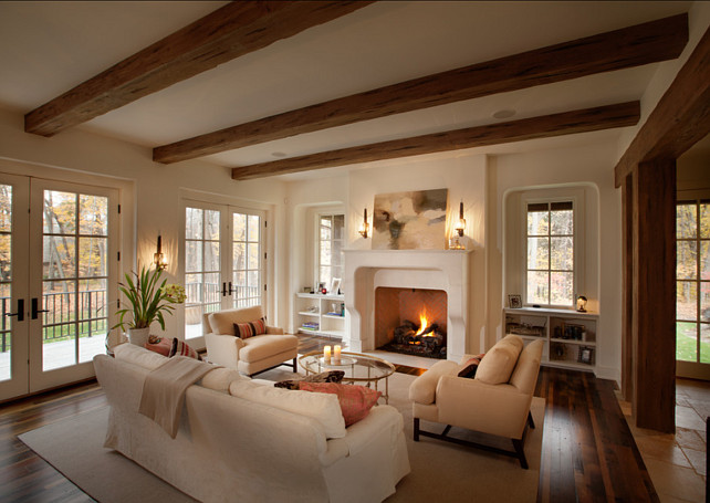 show living room with beams