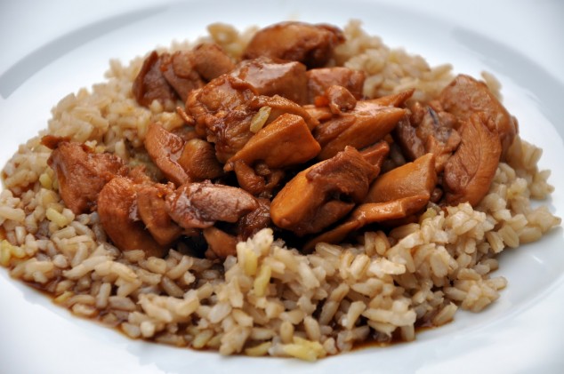 rice and chicken in soy sauce