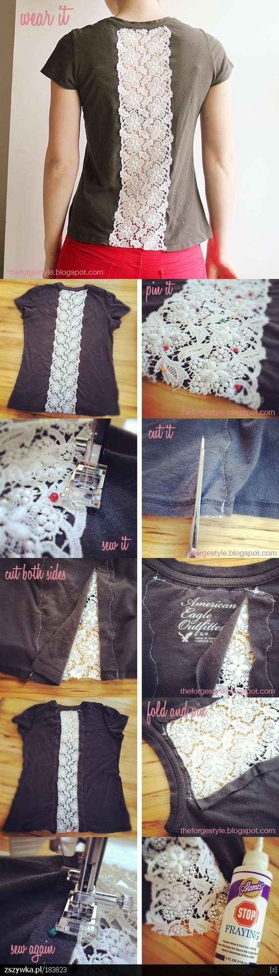 DIY: Insert vintage lace in t-shirt