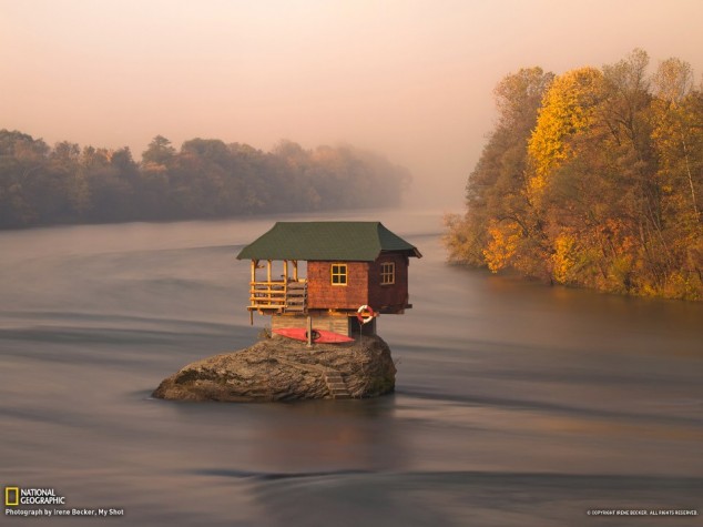 House in the middle of the Drina River near the town of Bajina Basta, Serbia. Photo and caption by Irene Becker