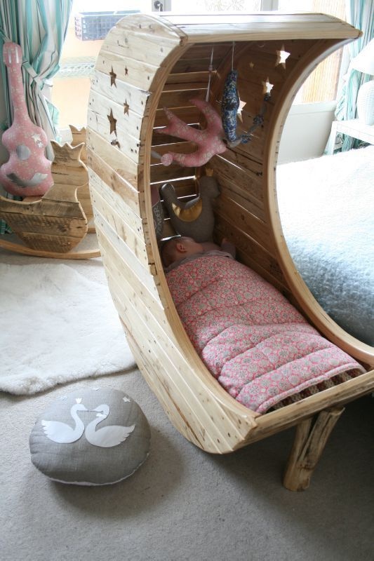 Moon Shaped Baby Cradle Made Out of Palettes