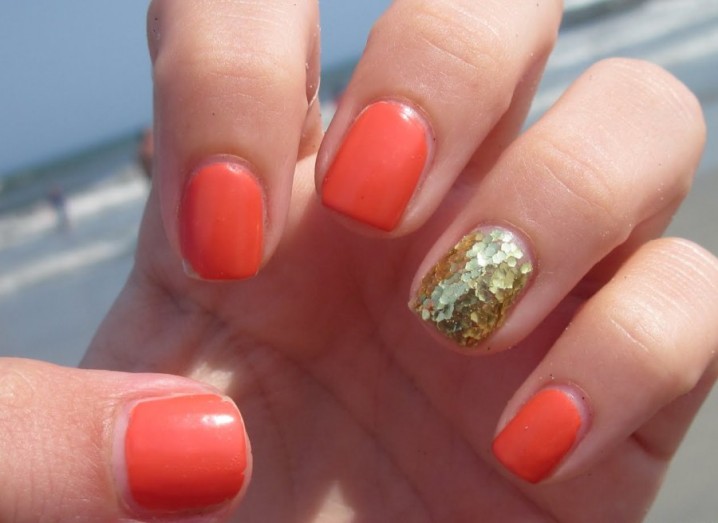 4. Coral and Gold Nail Art - wide 3