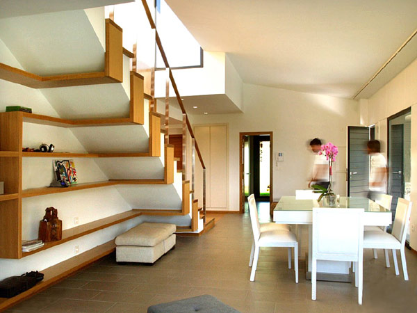 stunning-modern-storage-under-staircase-design-white-wall-wooden-stair-porcelain-floor-tile-white-dining-table-white-chair