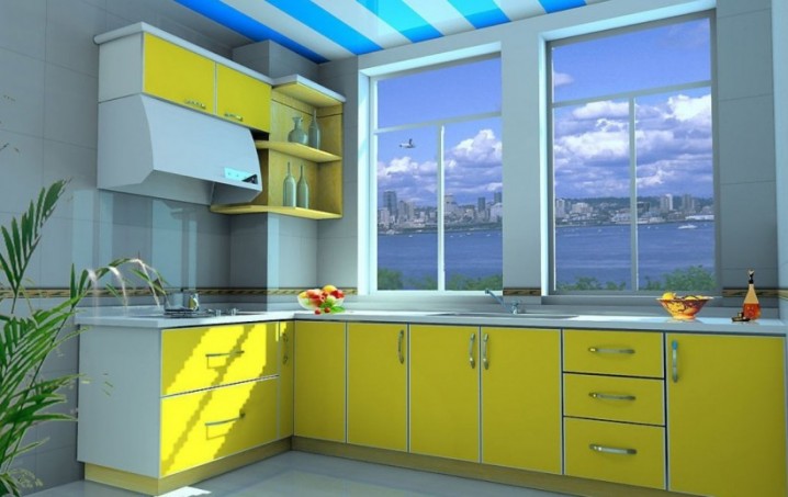 Best-Color-Scheme-with-yellow-kitchen-cabinet-hutch-ark-blue-kitchen-ceiling-in-Positive-Mood-Color-decor-820x518