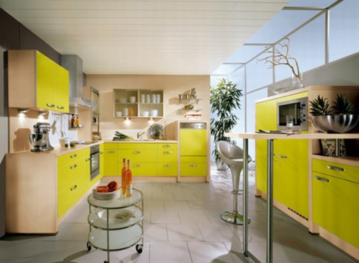Best-Color-Scheme-with-yellow-kitchen-design-wooden-modern-cabinet-in-Positive-Mood-Color-decor-820x601