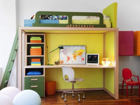 Kids-Bedroom-Design-Ideas-with-Colorful-Study-Desk-Under-Bunk-Bed