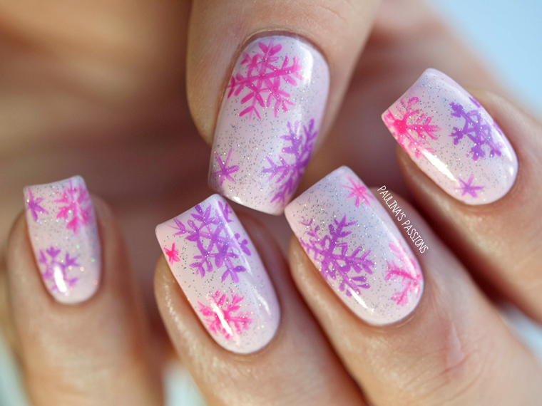 9. Blue and Pink Winter Nail Design 2024 - wide 1