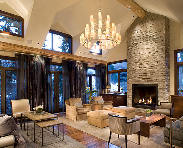 Modern Stone Fireplace In Living Room