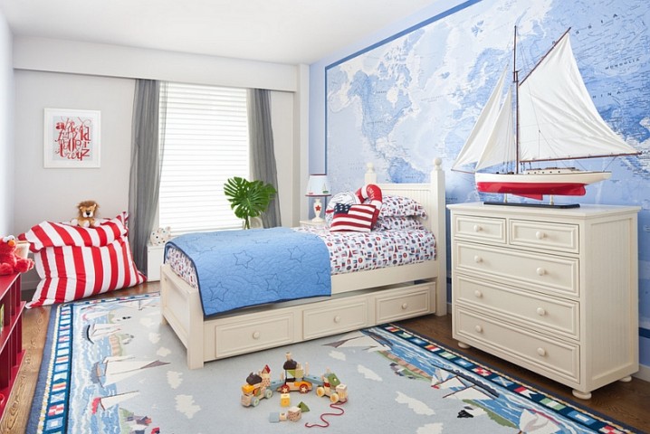 blue-and-red-interior-bedroom-color-with-wooden-flooring-and-rug-also-beeding-with-storage-and-chest-of-drawer