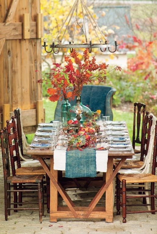 fall dining outdoors table setting for 2014 thanksgiving - burlap bouquets-f91204