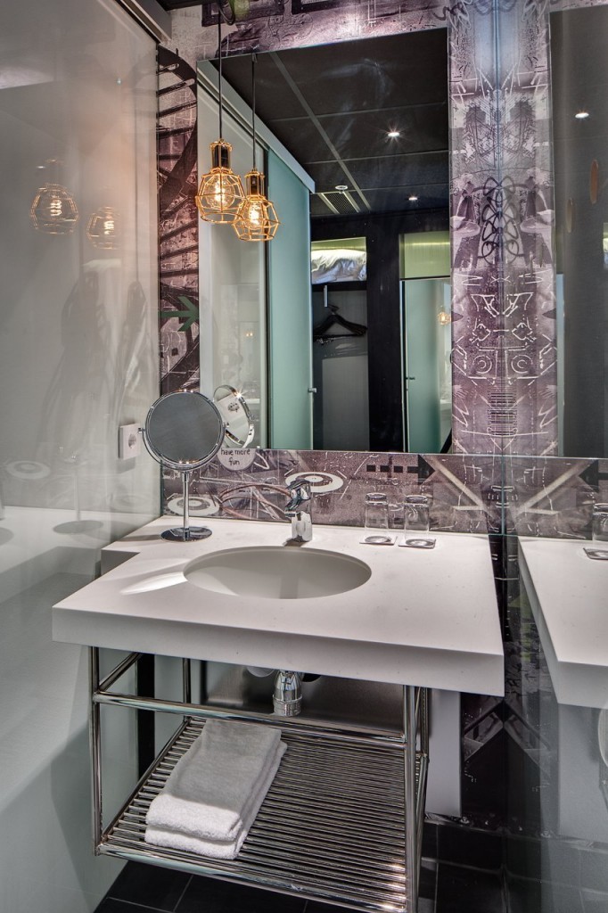Small Modern Powder Room Frameless Mirror Radisson Blu Riverside Hotel