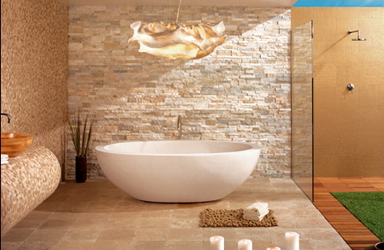 Modern-Bathroom-with-Brick-Walls-and-White-Bath-Tub