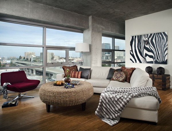 Nice-Hand-Painted-Zebra-Wall-Murals-for-Industrial-Living-Room-Design