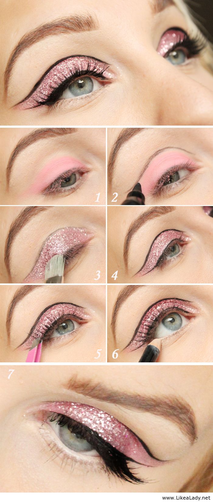 Pink-glitter-eye-makeup-tutorial