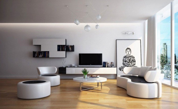 unique-seating-with-chic-wall-shelving-for-sweet-minimalist-living-room-idea