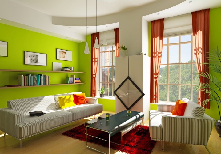 lime green contemporay living room
