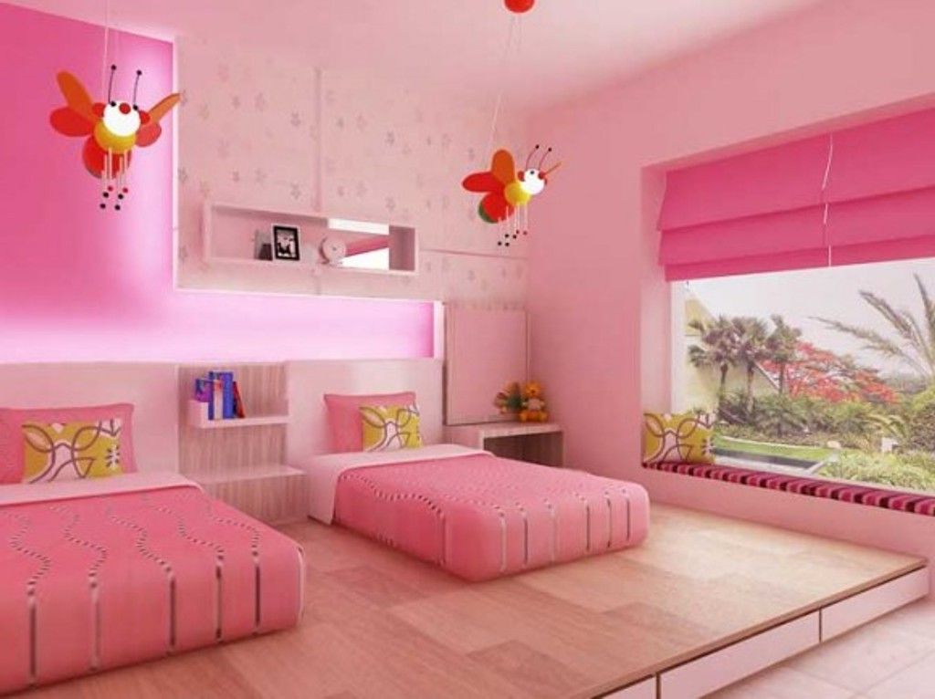 Lovely Twin Bedroom Designs For Girls - Attractive Twin Girls BeDroom With Butterfly Decor For Amazing Look