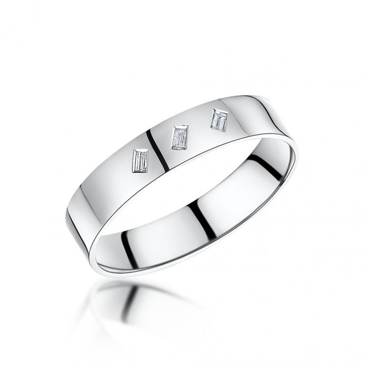palldium and diamont cut wedding ring