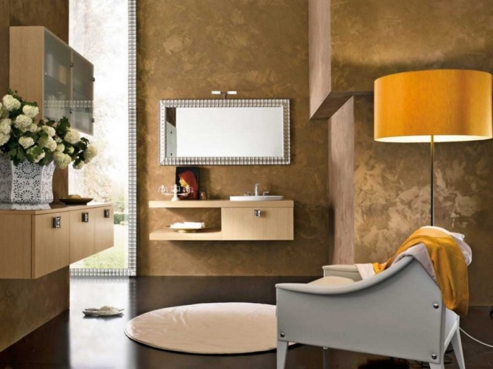 round-rug-in-fancy-bathroom-feat-yellow-floor-lamp-shade-plus-comfy-armchair-and-wall-mounted-cabinets-1024x766
