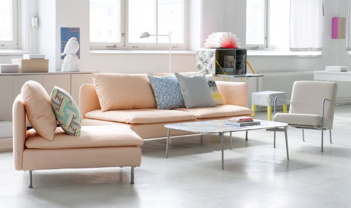 cool-living-room-color-scheme-with-chic-white-interior-and-charming-pastel-orange-sectional-sofa-plus-trendy-glass-sliding-window-design