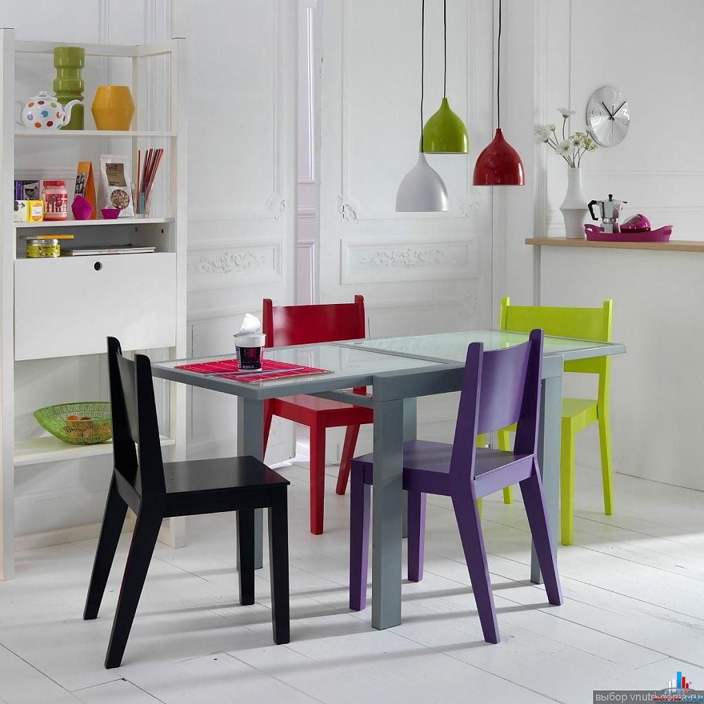 кухня со стульями разного цвета