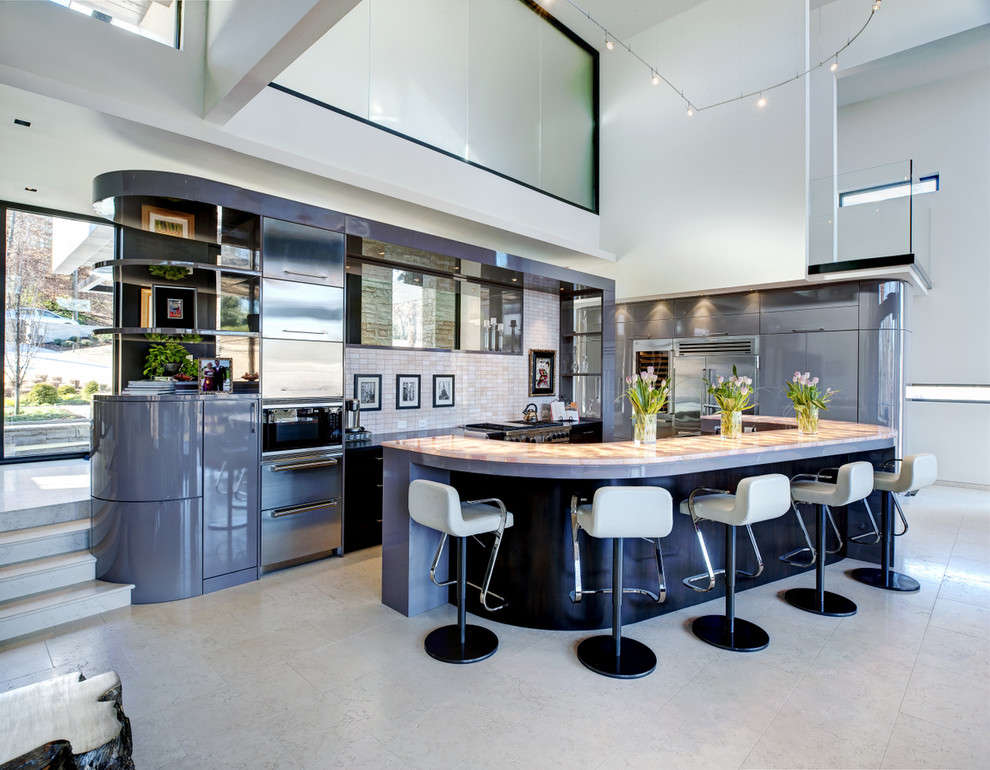 modern kitchen curved island design idea
