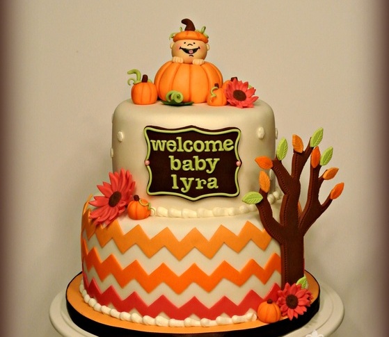 Personalized Baby Shower Fall Decorated Cake 
