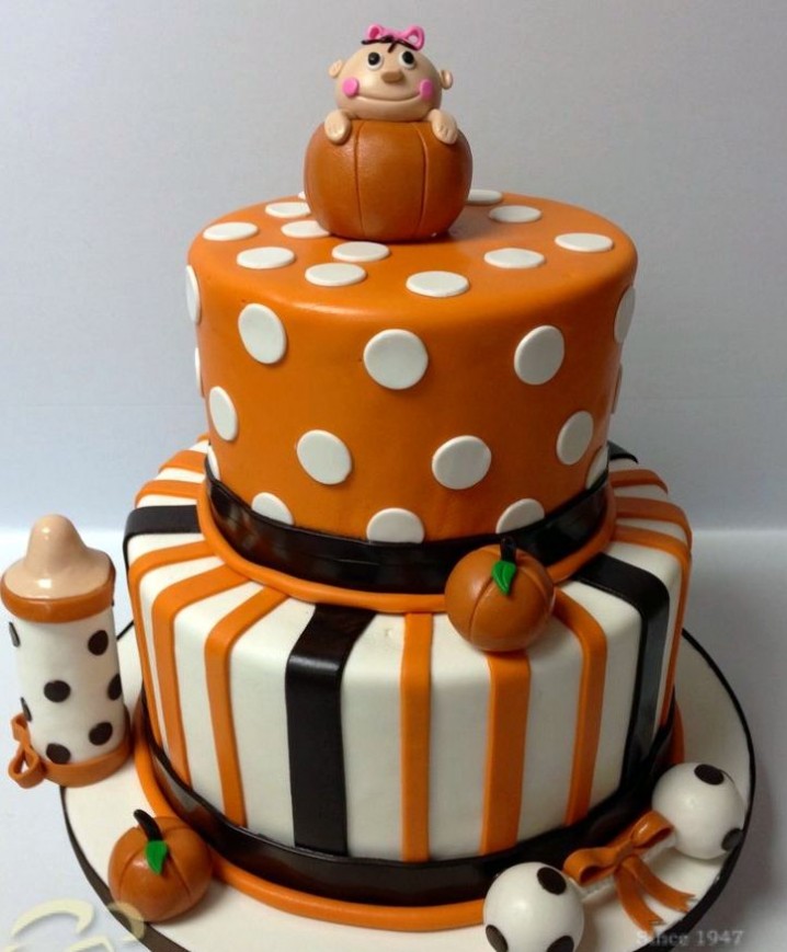 Polka Dots And Stripes Baby Shower Fall Themed Cake 