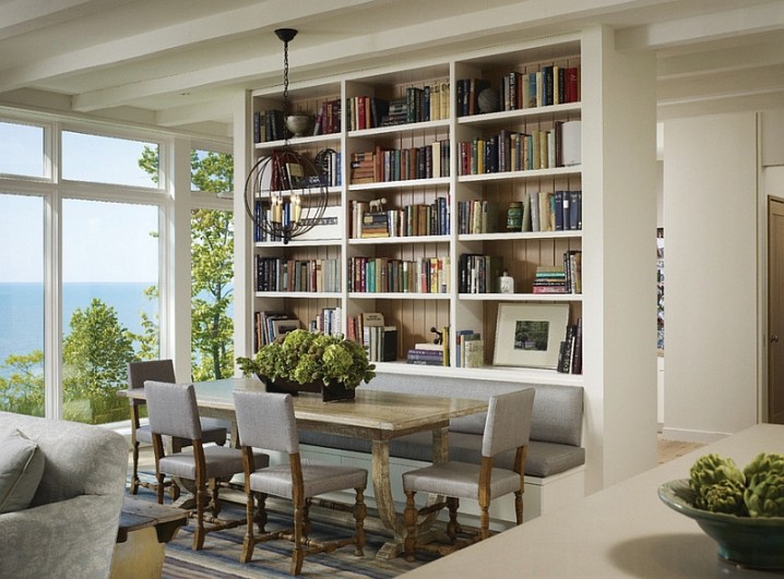 Interesting-dining-space-design-with-a-bookshelf