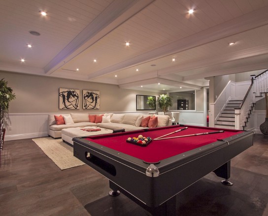 Contemporary-Basement-Design-with-Red-Billiard-Table