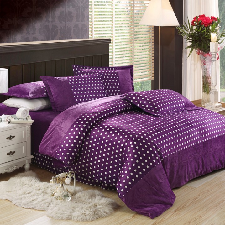 Dark Purple and White Polka Dot Bedding Set 
