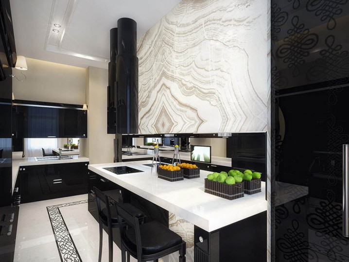 black-kitchen-cabinets-and-white-appliances