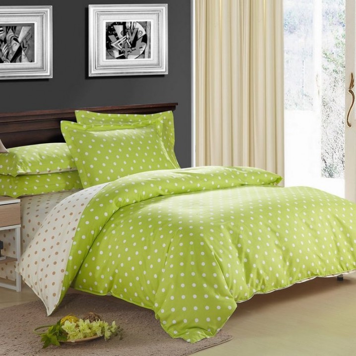 Lime Green and Beige Polka Dot Bedding Set 