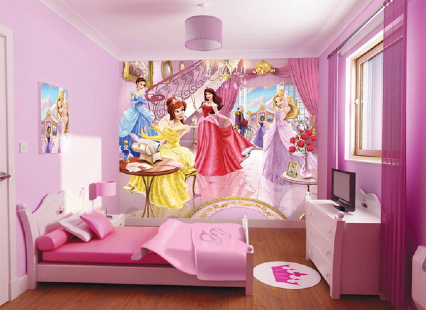 Картинки детских обоев. Комната для девочки принцессы Диснея. Комната в стиле принцессы Диснея. Детские спальни для девочек. Интерьер детской комнаты девочке.