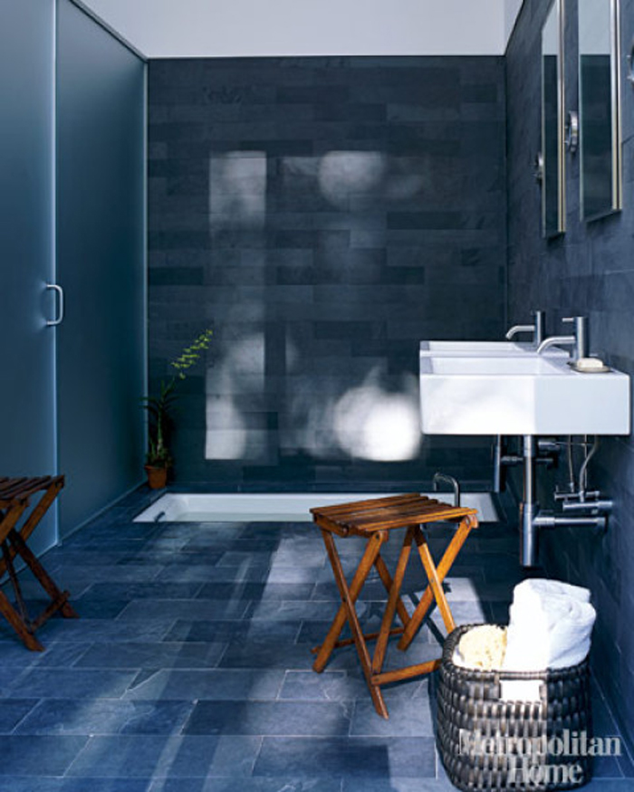 fabulous-dark-blue-bathroom-designs-with-two-white-sinks-along-with-two-mirrors-overhead-and-botom-bathtub-in-front-of-glass-shower-room