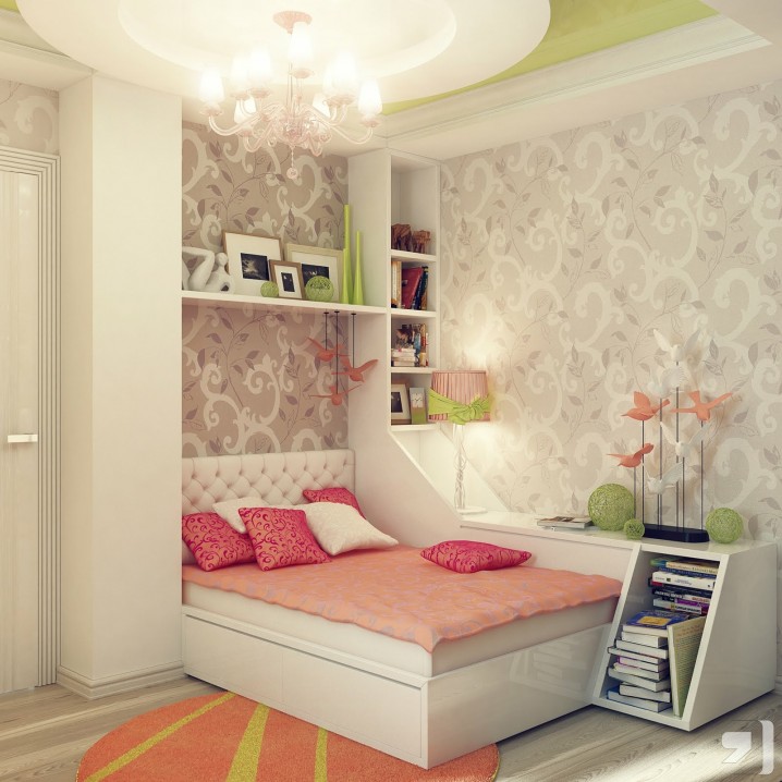 feminine-peach-green-and-grey-teenage-girl-bedroom-design-with-luxurious-pendant-lamp-and-stylish-wallpaper-and-pink-pillow-and-mattress-and-minimalist-furniture-beautiful-teenage-girls