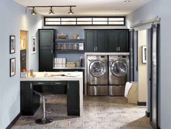 furniture-makeover-laundry-room-design-with-washer-dryer-storage-under-wooden-cabinet-painted-with-black-color-with-detergent-shelves-and-custom-table-with-drawer-laundry-room-storage