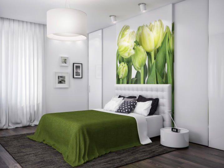 renkli-ev-dekorasyon-yeşil-beyaz-yatak-odası