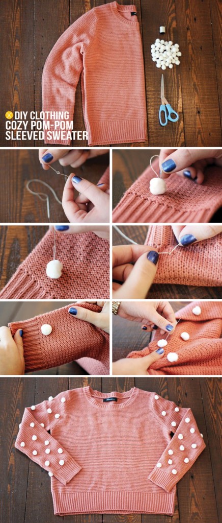 DIY-Cozy-Pom-Pom-Sleeved-Sweater