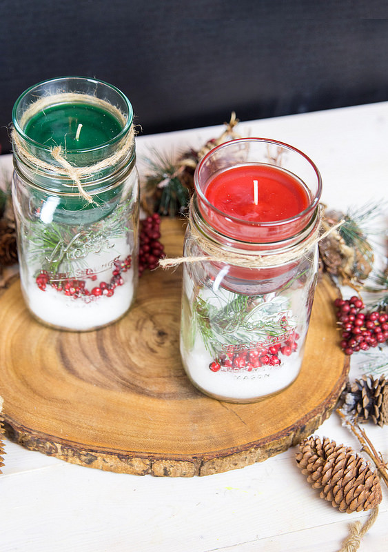 Diy mason jar Christmas candle holder