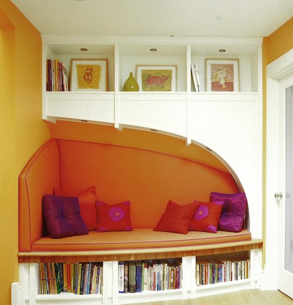 Fascinating-orange-corner-reading-nook-design-ideas-with-attractive-and-warm-nuance