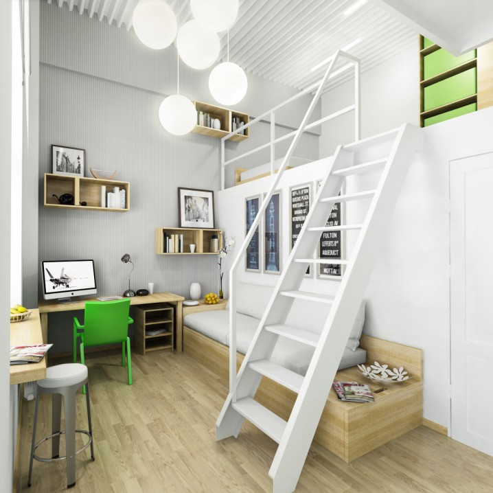 astoundings-white-and-green-teenage-modern-room-space-saving-in-the-home-best-interior-bedroom-decoration-with-staircase-and-wooden-flooring-designs