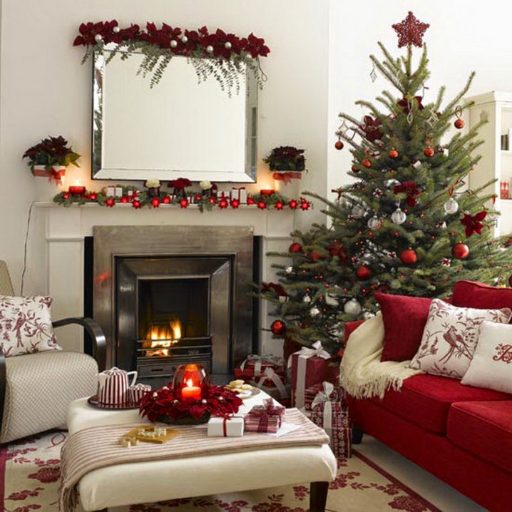 christmas-decor-ideas-red-fabric-covering-area-rug
