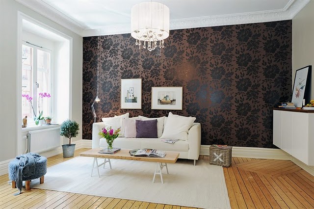damask wallpaper living room