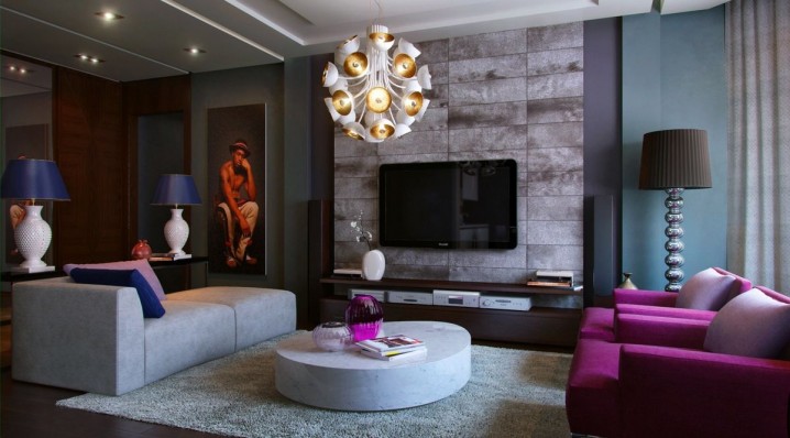 luxury-living-room-with-purple-sofa-paired-with-grey-sofa-in-different-design-as-well-as-grey-fur-ryg-and-unique-round-table