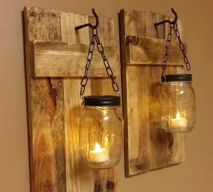 outdoor-wall-lighting-ideas-with-DIY-hanging-mason-jar-candle-holders-with-wire-and-reclaimed-wood-ideas