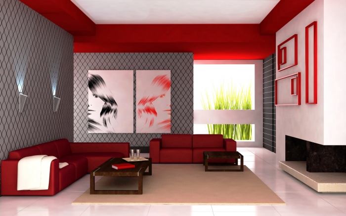Black-and-Red-Living-Room-with-Patterened-Walls-700x437